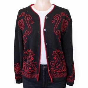 70s Pendleton Black & Red Wool Knit Cardigan
